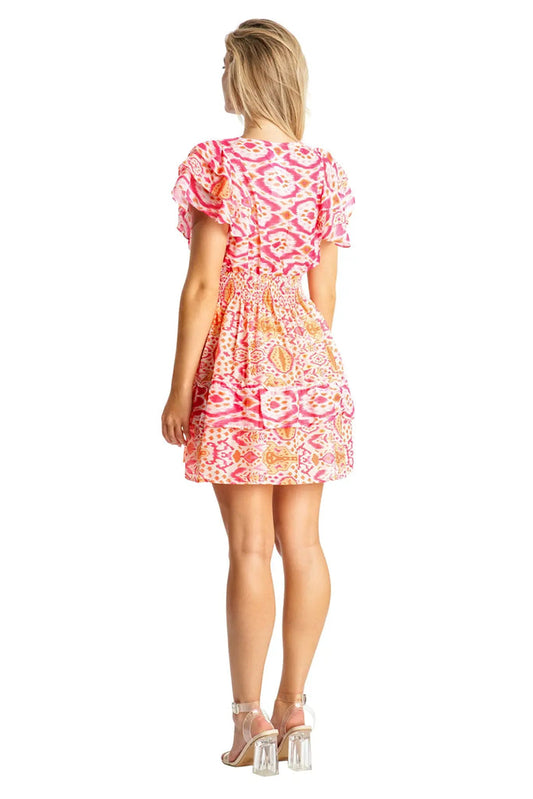 La Moda Resort High End Print Smocked A-Line Mini Dress