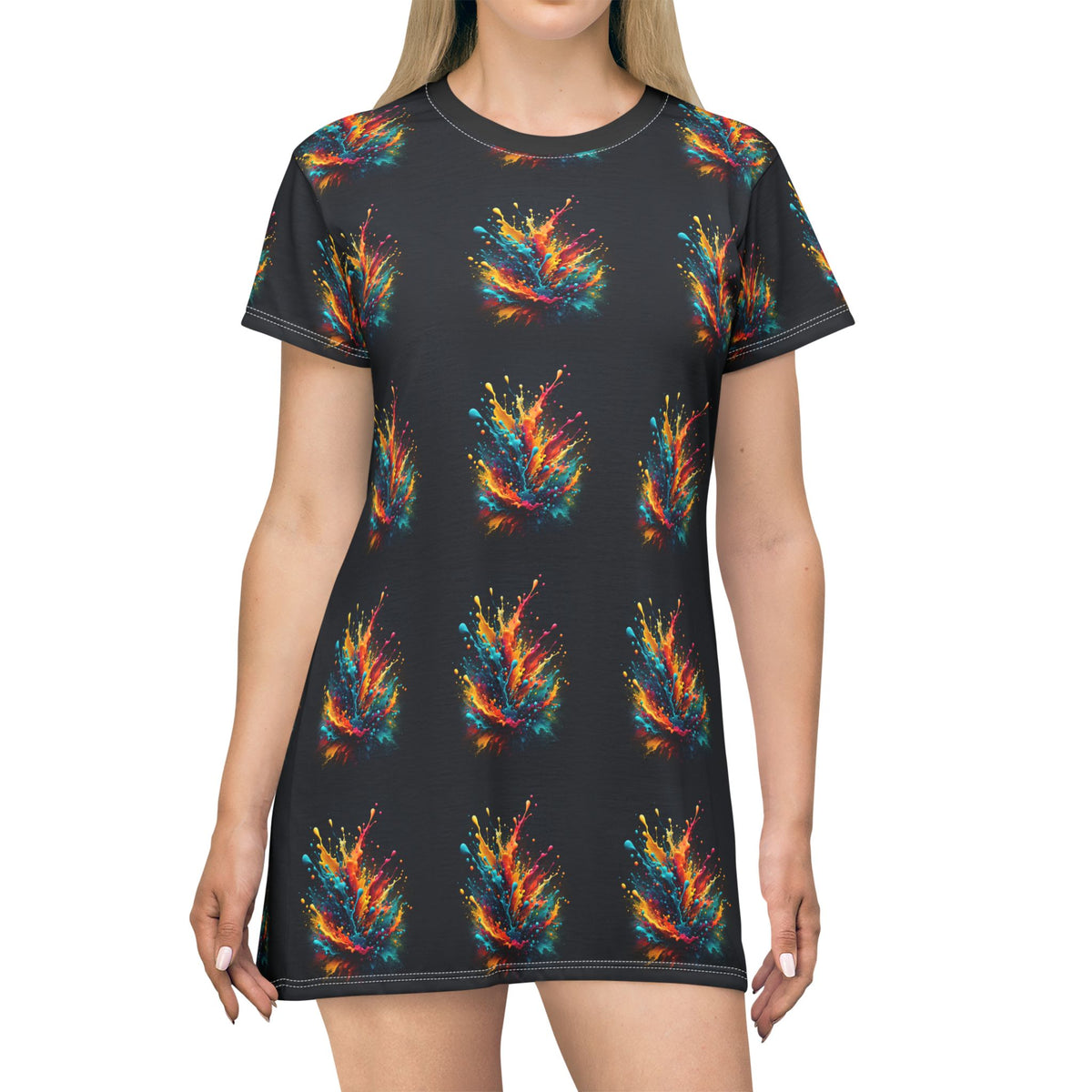 Vestido Camiseta Explosão de Cores (Estampa Total)