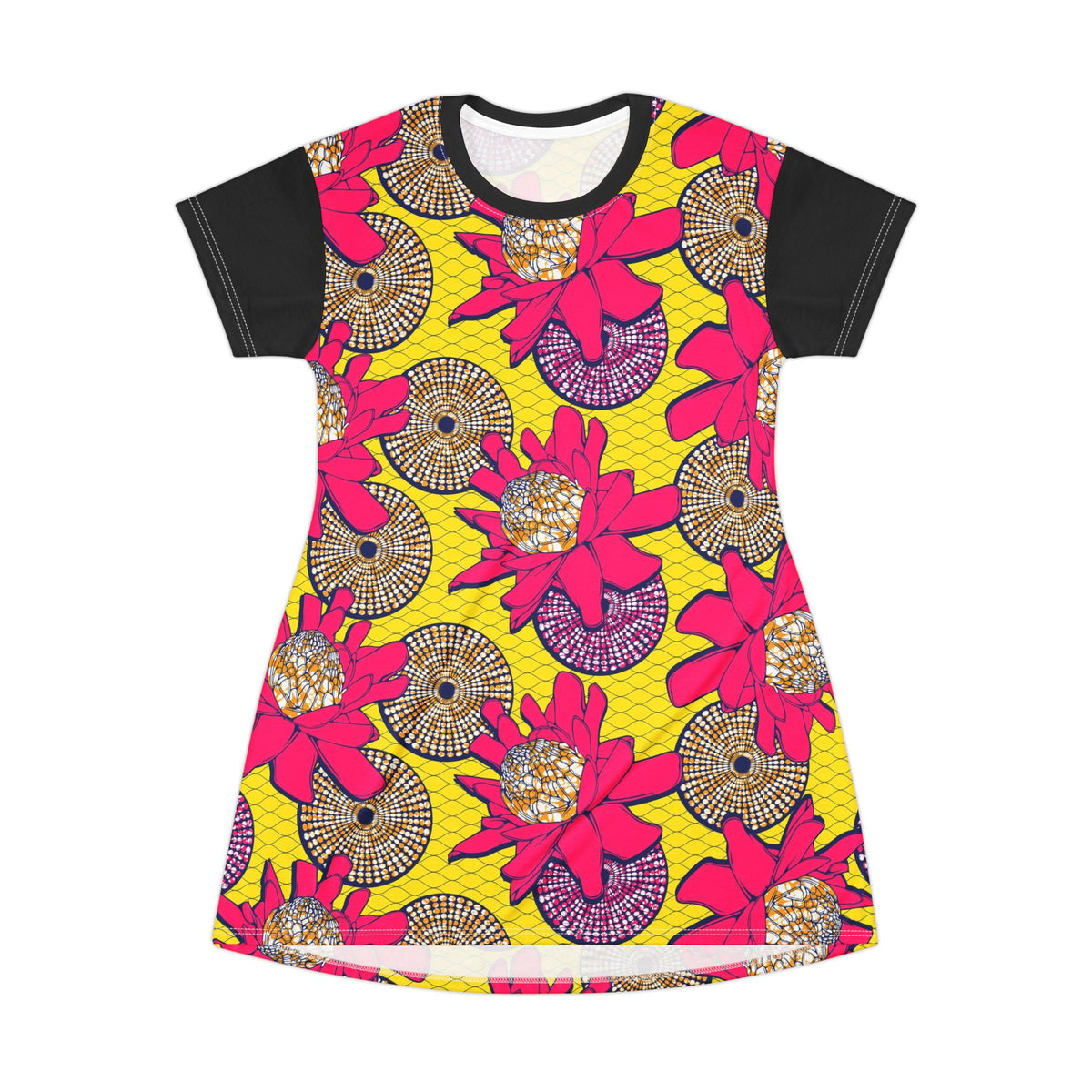 Vestido T-Shirt com Estampa Floral Bold e Manga Preta