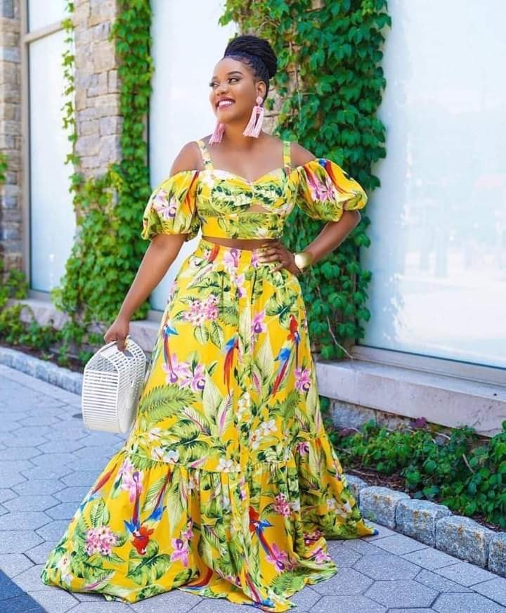 Yellow Multi Vacation Maxi Skirt Set