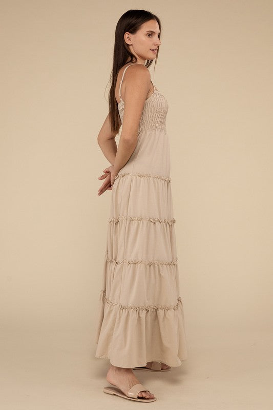 Woven Smocked Top Tiered Cami Maxi Dress-3 Colors