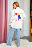 "Rock & Roll" Multi Color Letters Fringed Hem Detail Shirt- 2 Colors
