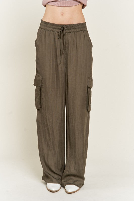 SATIN CARGO PANTS-2 COLORS