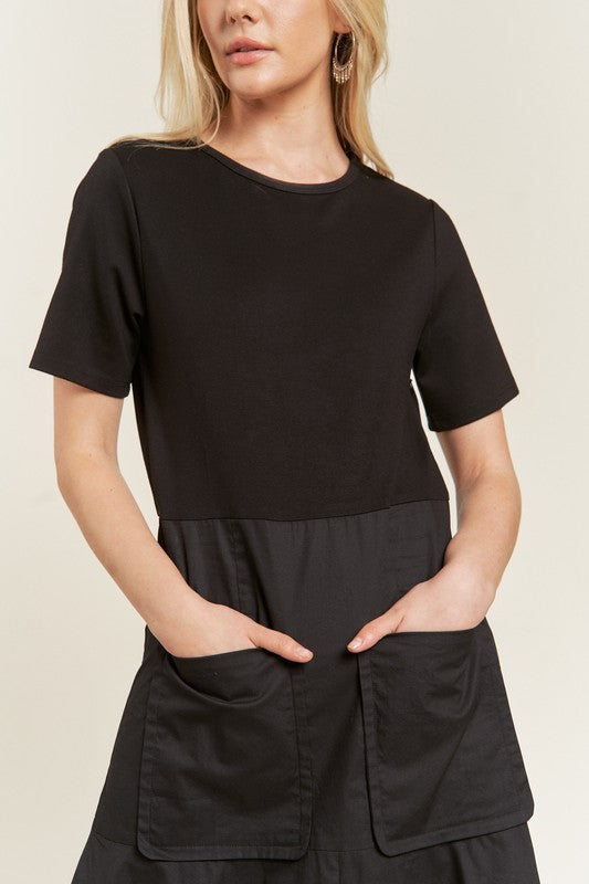 KNIT MIX DRESS- 2 COLORS