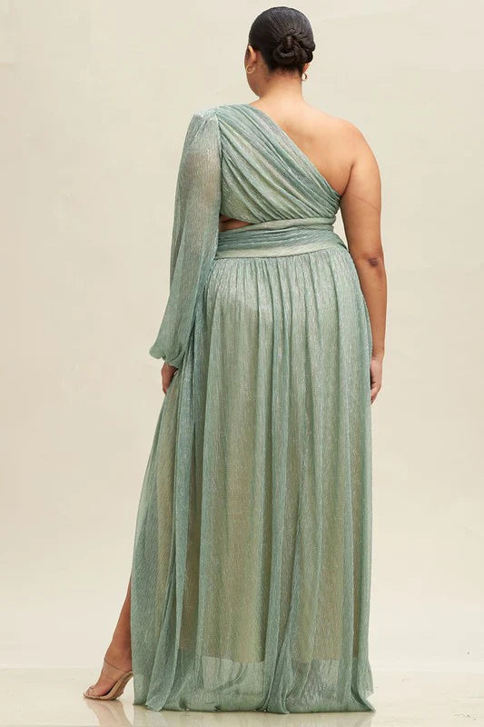 Plus Size Green Glitter Fantasy Maxi Dress