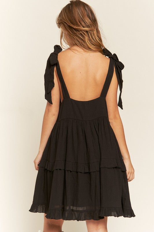 Square Neck Ruffle Dress- 2 Colors