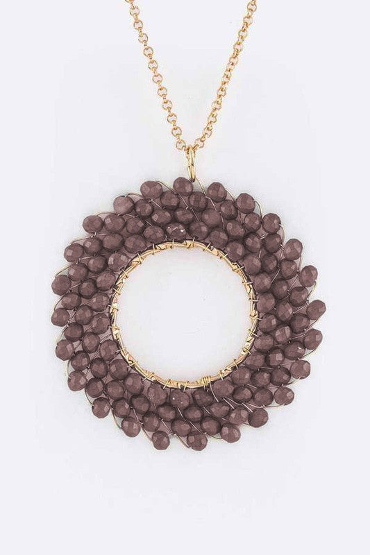 Beaded Hoop Pendant Necklace- 2 Colors