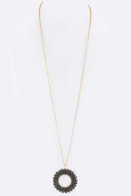 Beaded Hoop Pendant Necklace- 2 Colors