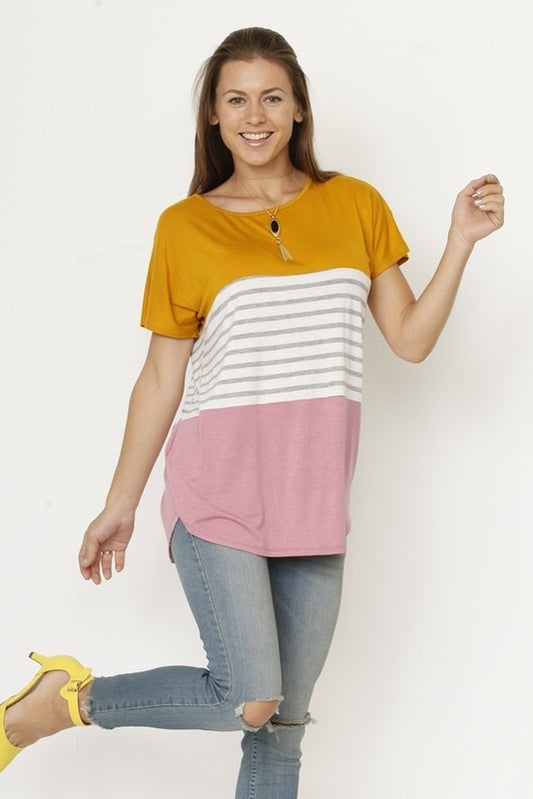 Three Color Block Tunic Top-2 Colors