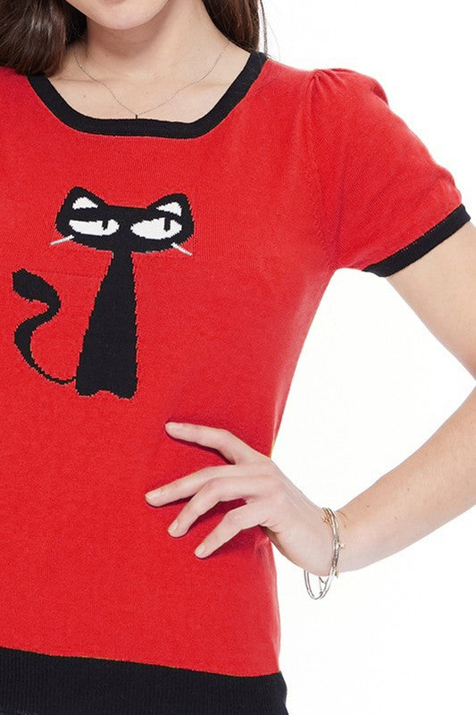 Cat Print Casual Top-5 Colors