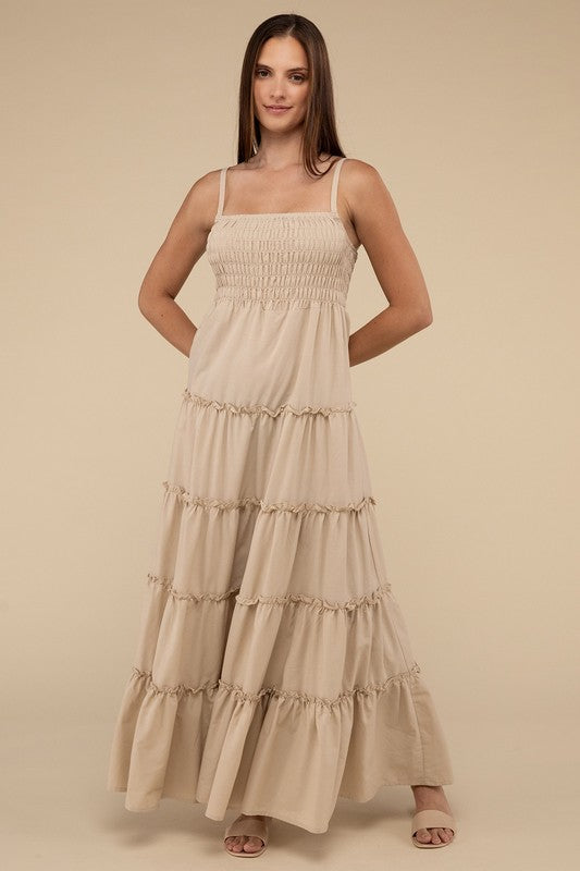 Woven Smocked Top Tiered Cami Maxi Dress-3 Colors