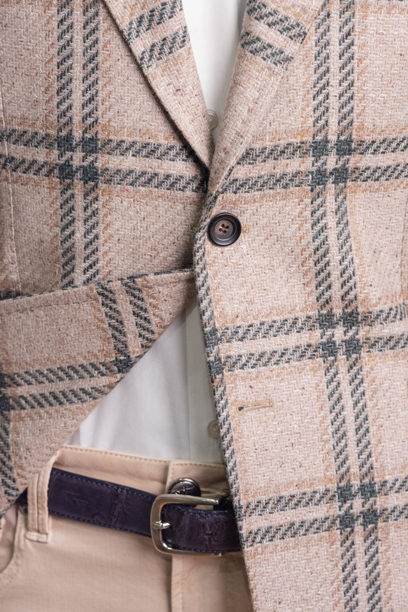 Jaqueta Esportiva Sartorio com Padronagem Double-Windowpane em Lã Virgem, Seda e Linho