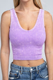 2-Way Neckline Washed Ribbed Cropped Tank Top- 5 Colors