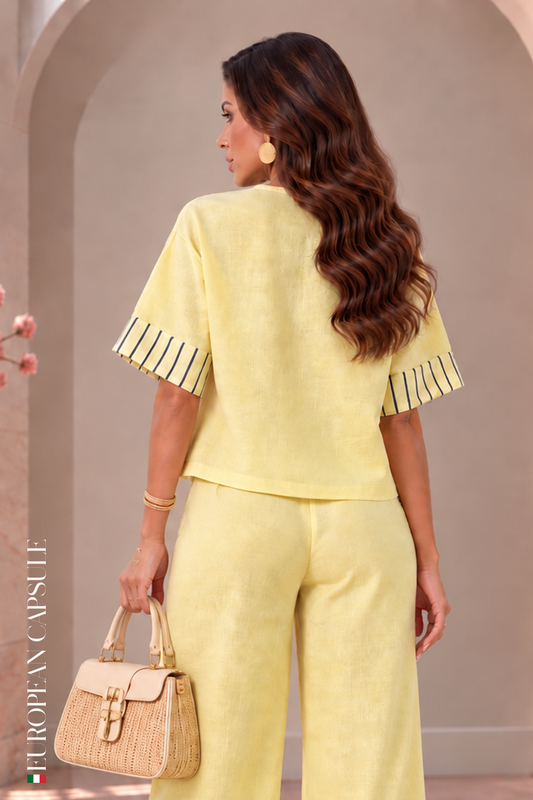 Italian Linen Biella Top- Yellow