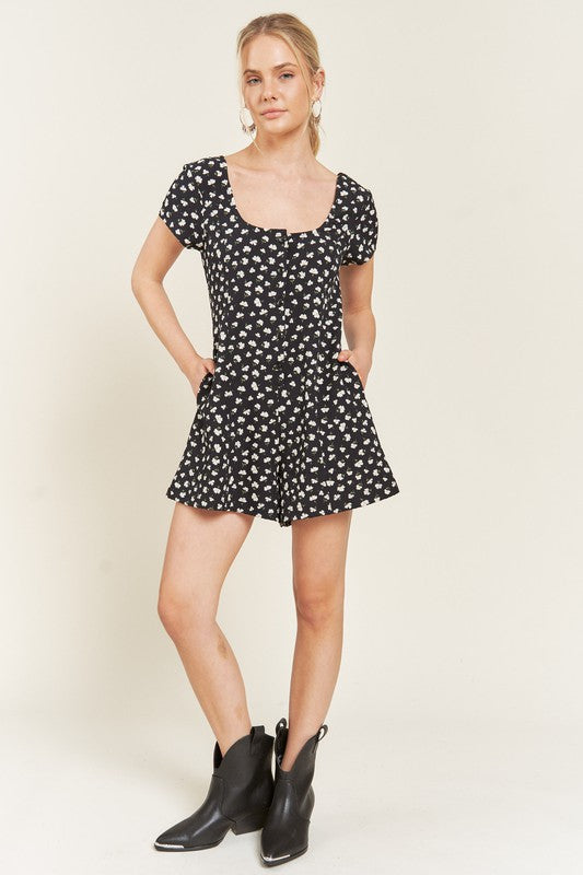 PLUS SIZE DARK NAVY FLORAL BUTTON DOWN ROMPER