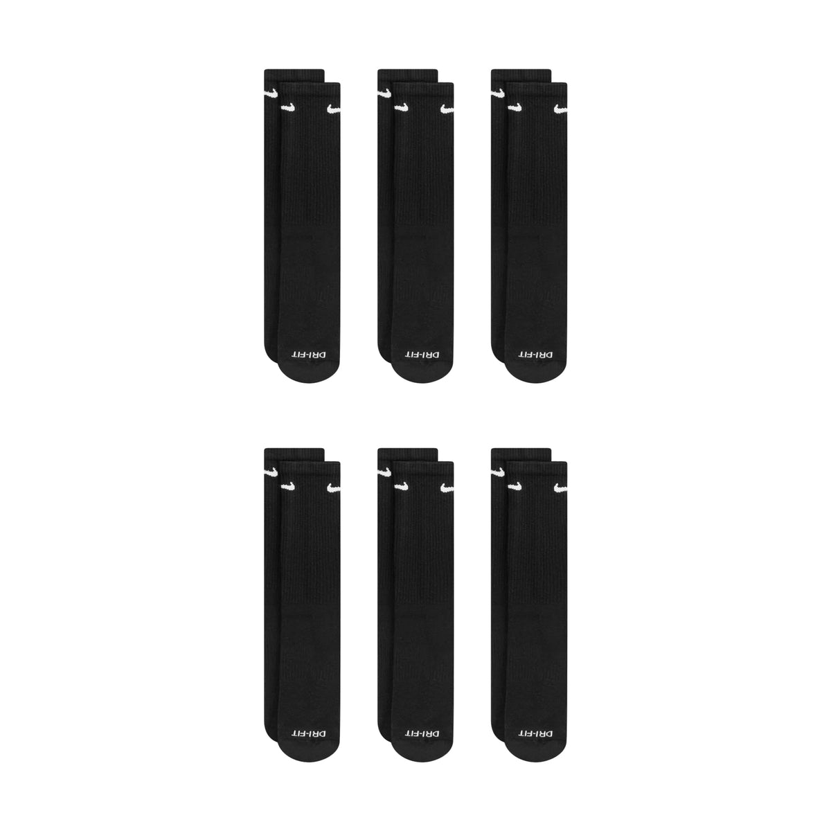 Meias Nike Dri-Fit Cano Alto Acolchoadas (6 Pares) - Preto