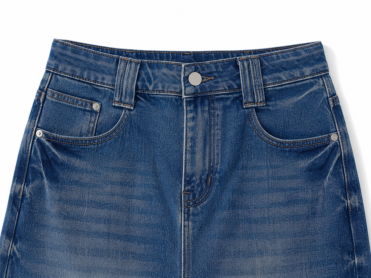 Vintage Wash Denim Midi Skirt for Women