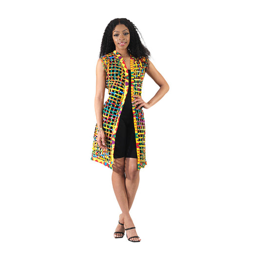 African Kente Print Duster Vest