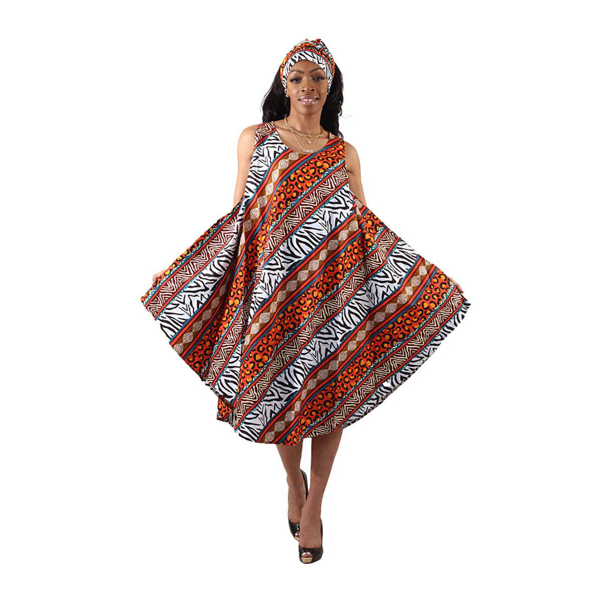 Vestido Guarda-chuva com Estampa Africana Ancara - 6 Cores