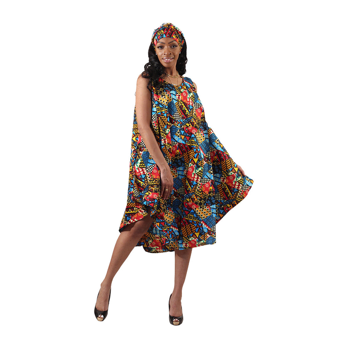 Vestido Guarda-chuva com Estampa Africana Ancara - 6 Cores