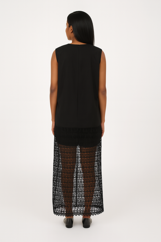 Cotton Sleeveless Hi-Lo Top w/ Lace