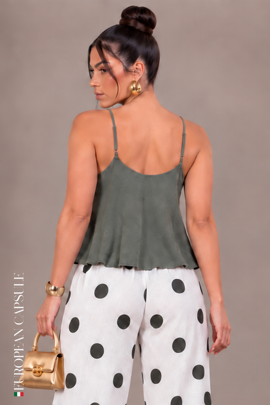 Italian Linen Capriccio Top- Olive