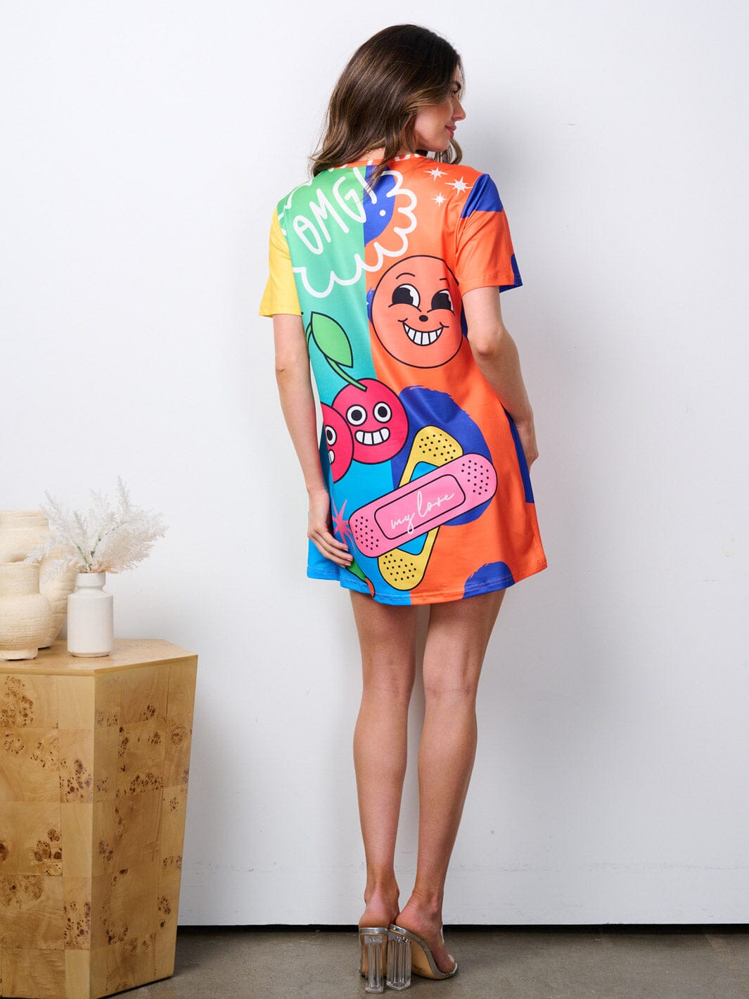Women's Short Sleeve Graphic Tunic Mini Dress