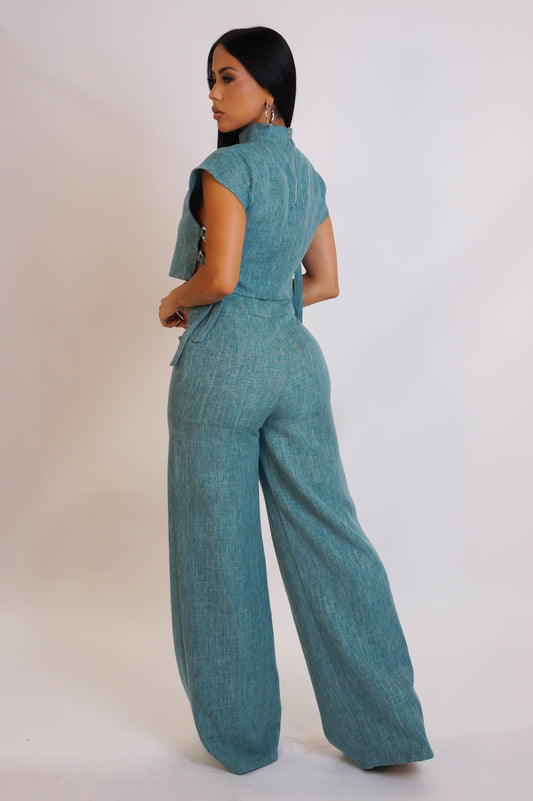 All that Linen Pants Set- Turquoise