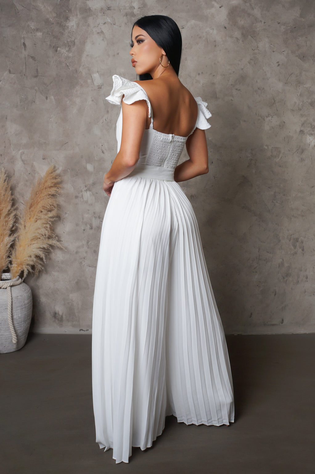 White Loose Pleated Jumpsuit