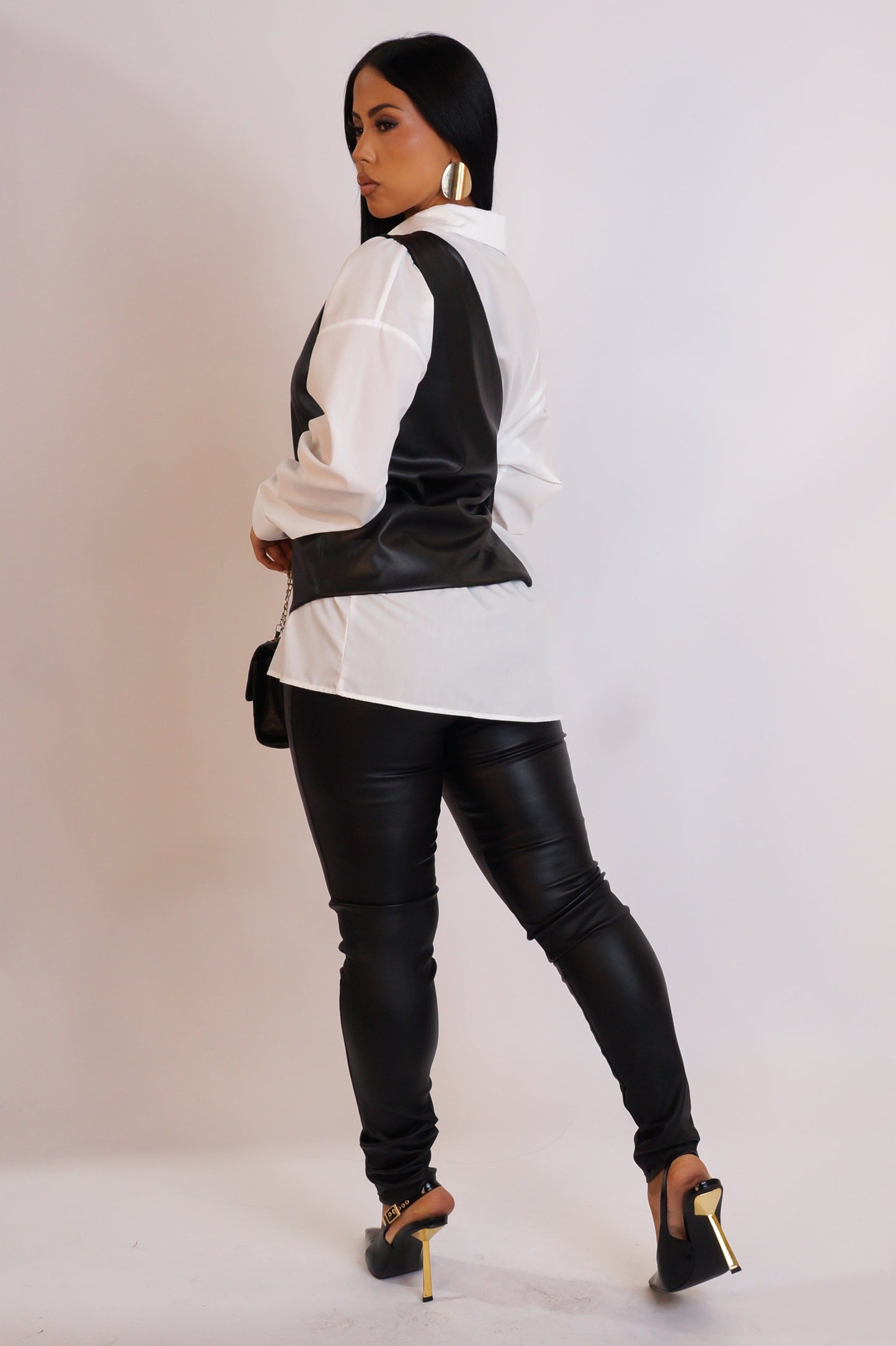 Lustrous Leather on Cotton Blouse