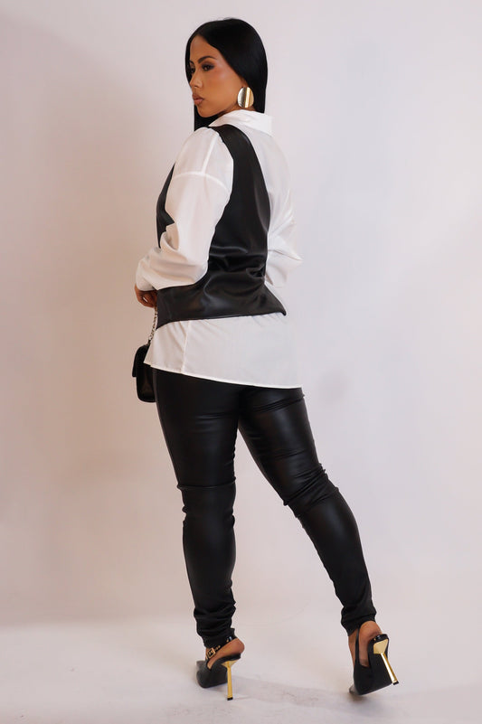Lustrous Leather on Cotton Blouse