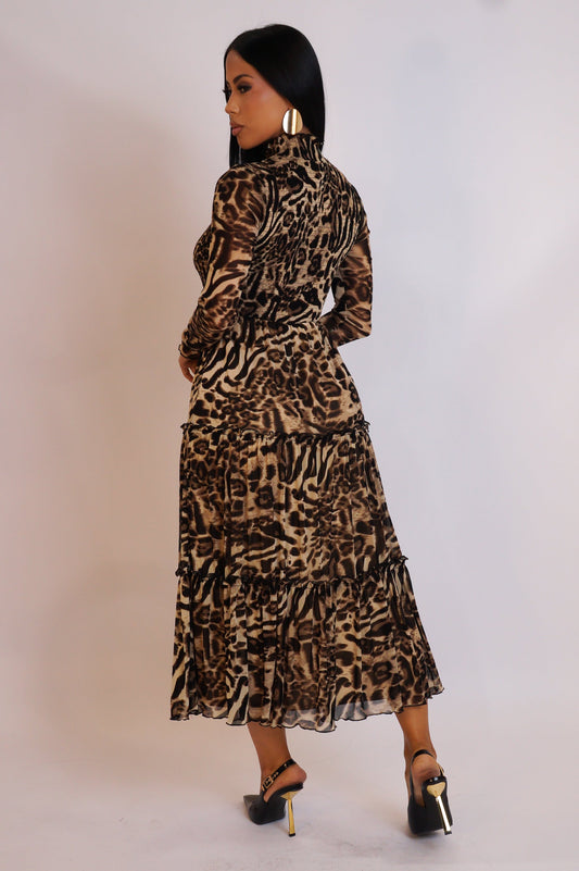 Leopard Print Untamed Tiered Midi Dress