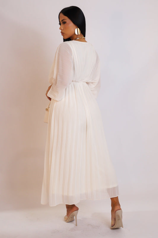 Exquisitely Endearing Loose Pleated Midi Dress- White