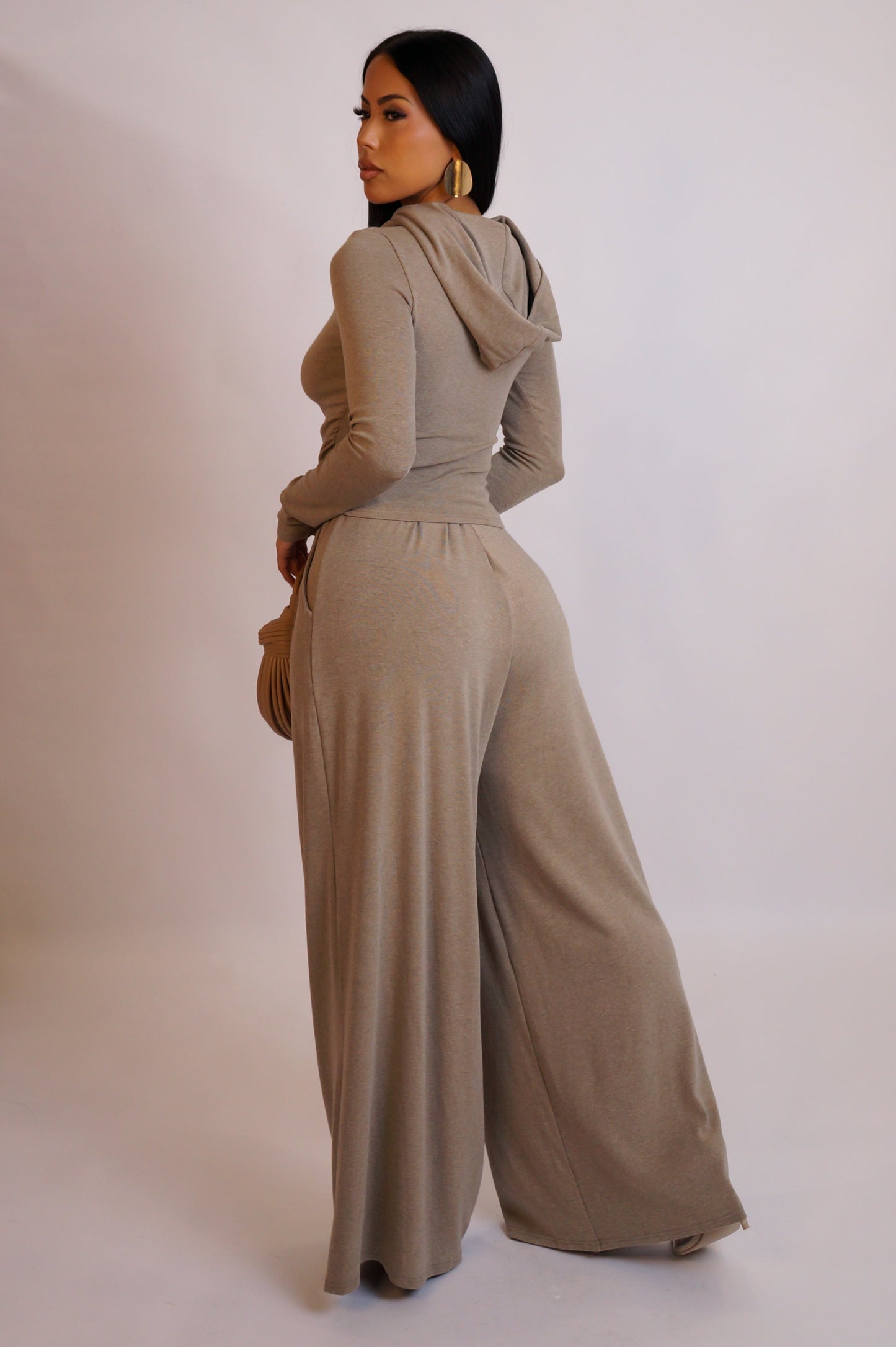 Airport Chic Pants & Top Hoodie Set- Tan