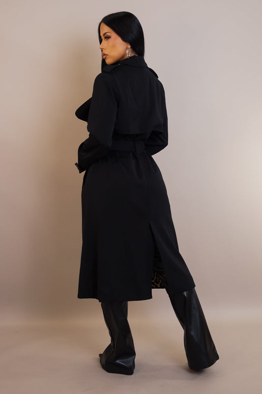 Animal Print Stitched Black Coat