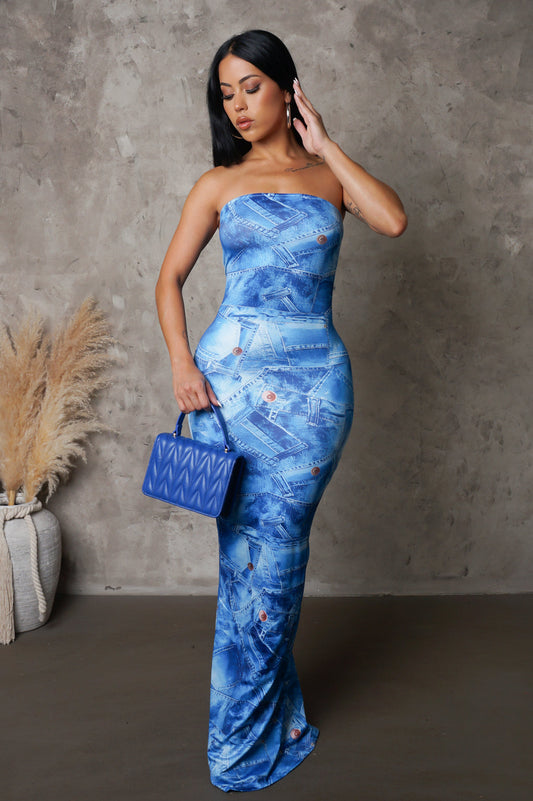 "Looks Like Denim" Tube Maxi Dress