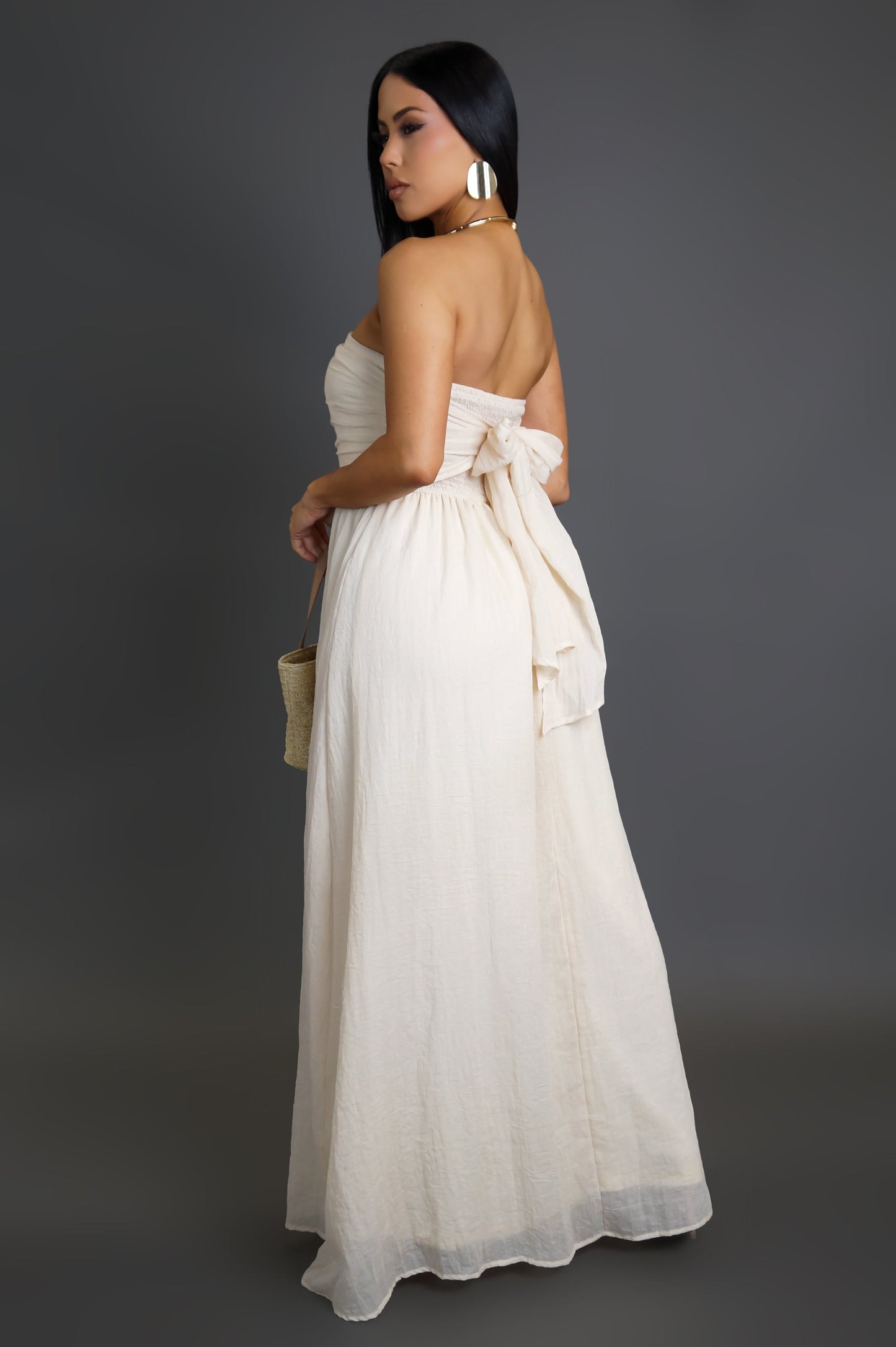 Strapless Bowtied Back Maxi Dress