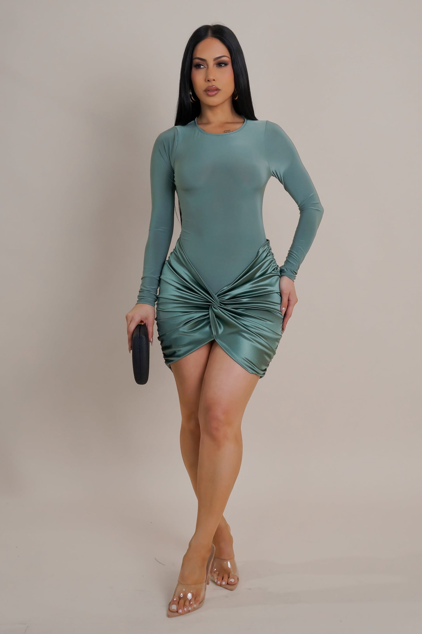 Straight & Ruched Satin Mini Dress