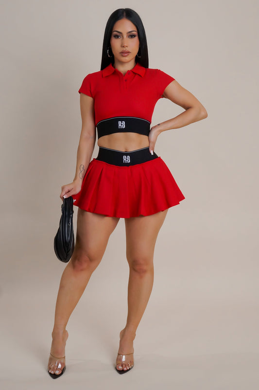 Cheerleader "Bang" Pleated Mini Skirt & Cropped Top Set