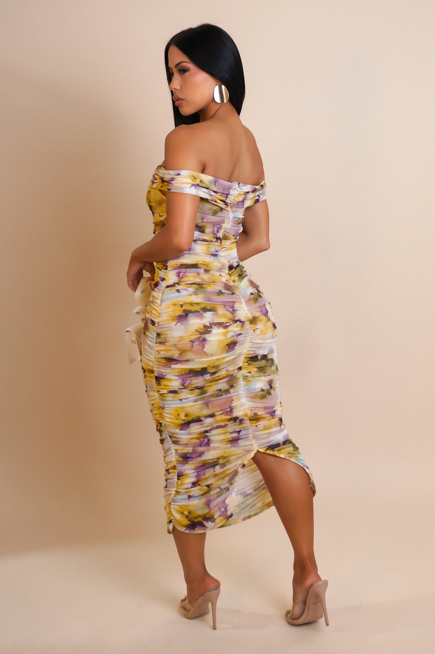 Flower Bounty Ruched Midi Dress