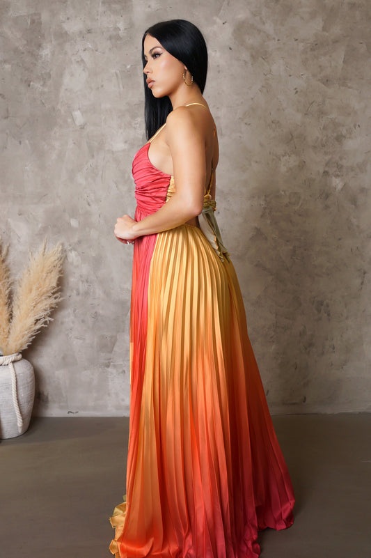 Sunset Pleated Ombre Maxi Dress