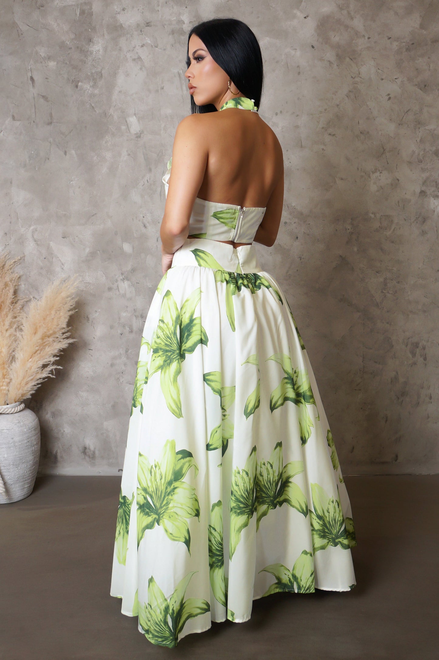 Floral 3D Flower Top & Maxi Skirt Set