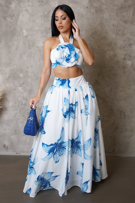 Floral 3D Flower Top & Maxi Skirt Set