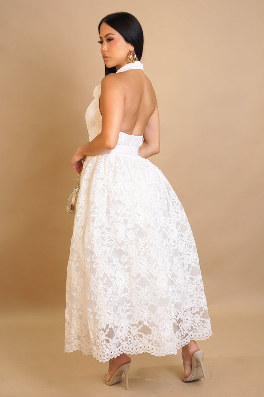 Lace Halter Fairy White Midi Dress