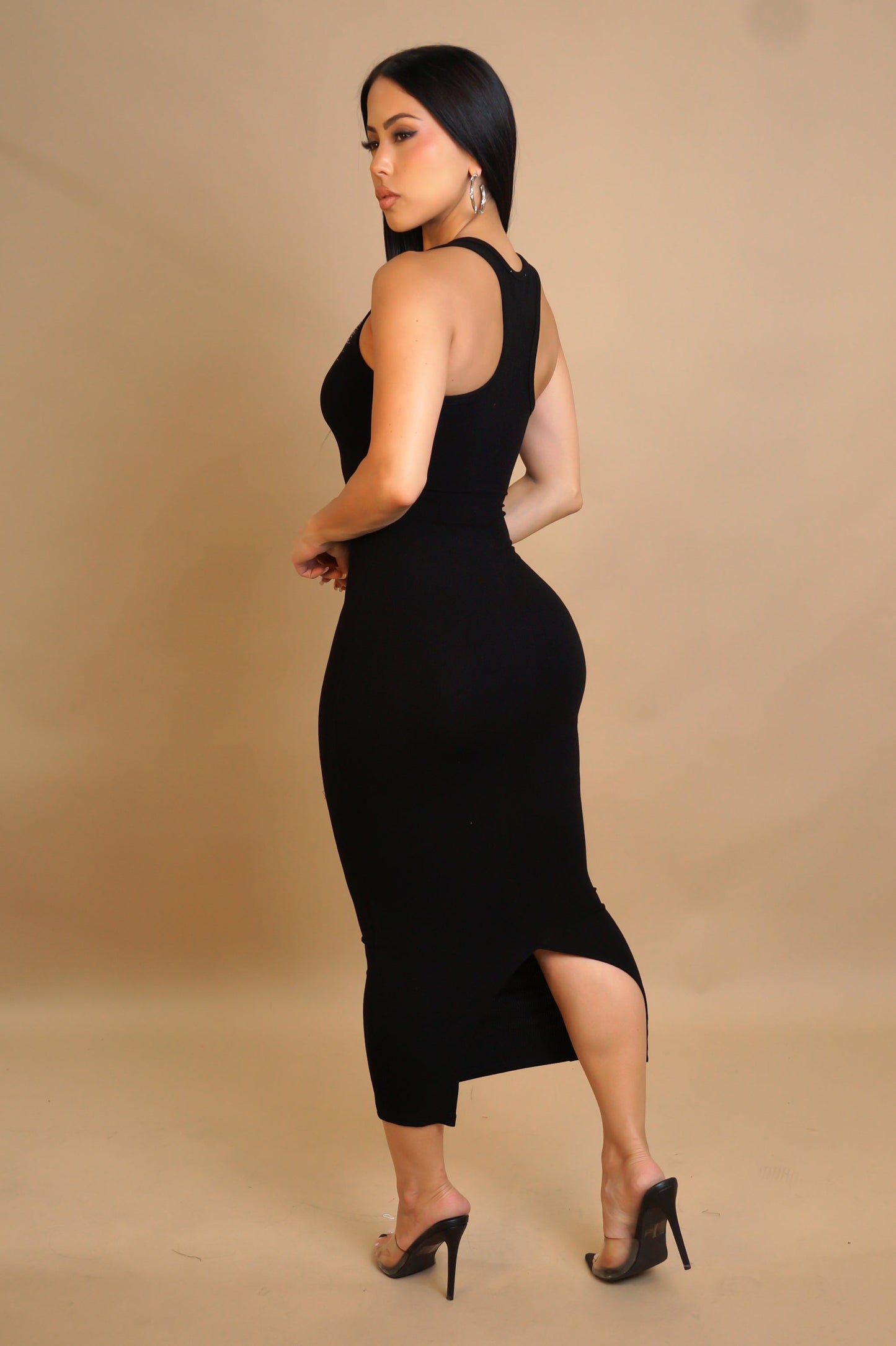 Frosted Top Midi Dress- Black