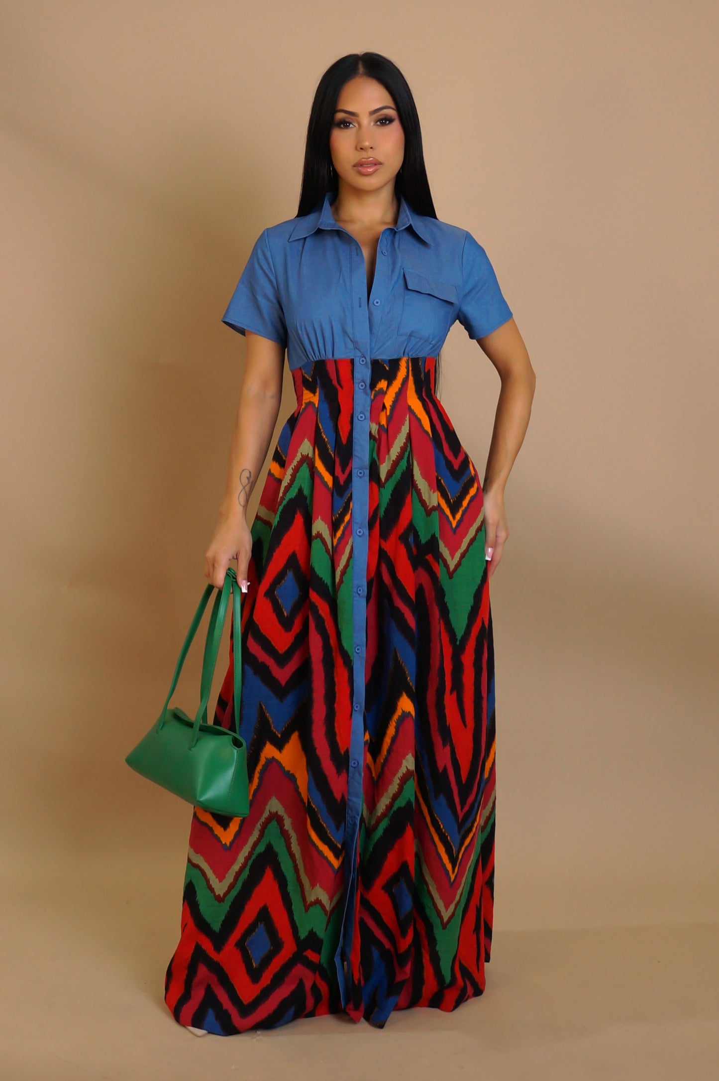 Just A Crush Mixed Fabric Maxi Dress