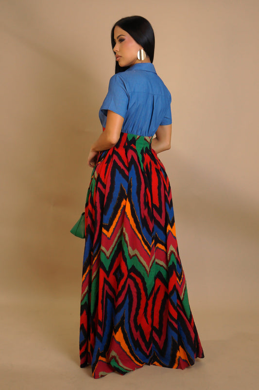 Just A Crush Mixed Fabric Maxi Dress