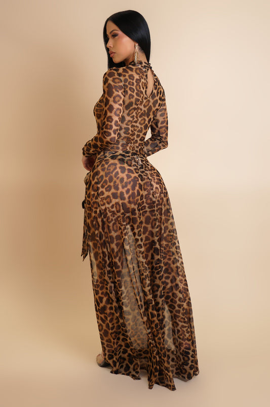 Daredevil Leopard Print Illusion See-Thru Skirt & Bodysuit Top Set/ Swimwear Set