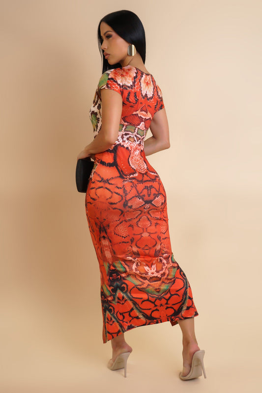 Brick & Fire Mid Slit Midi Dress