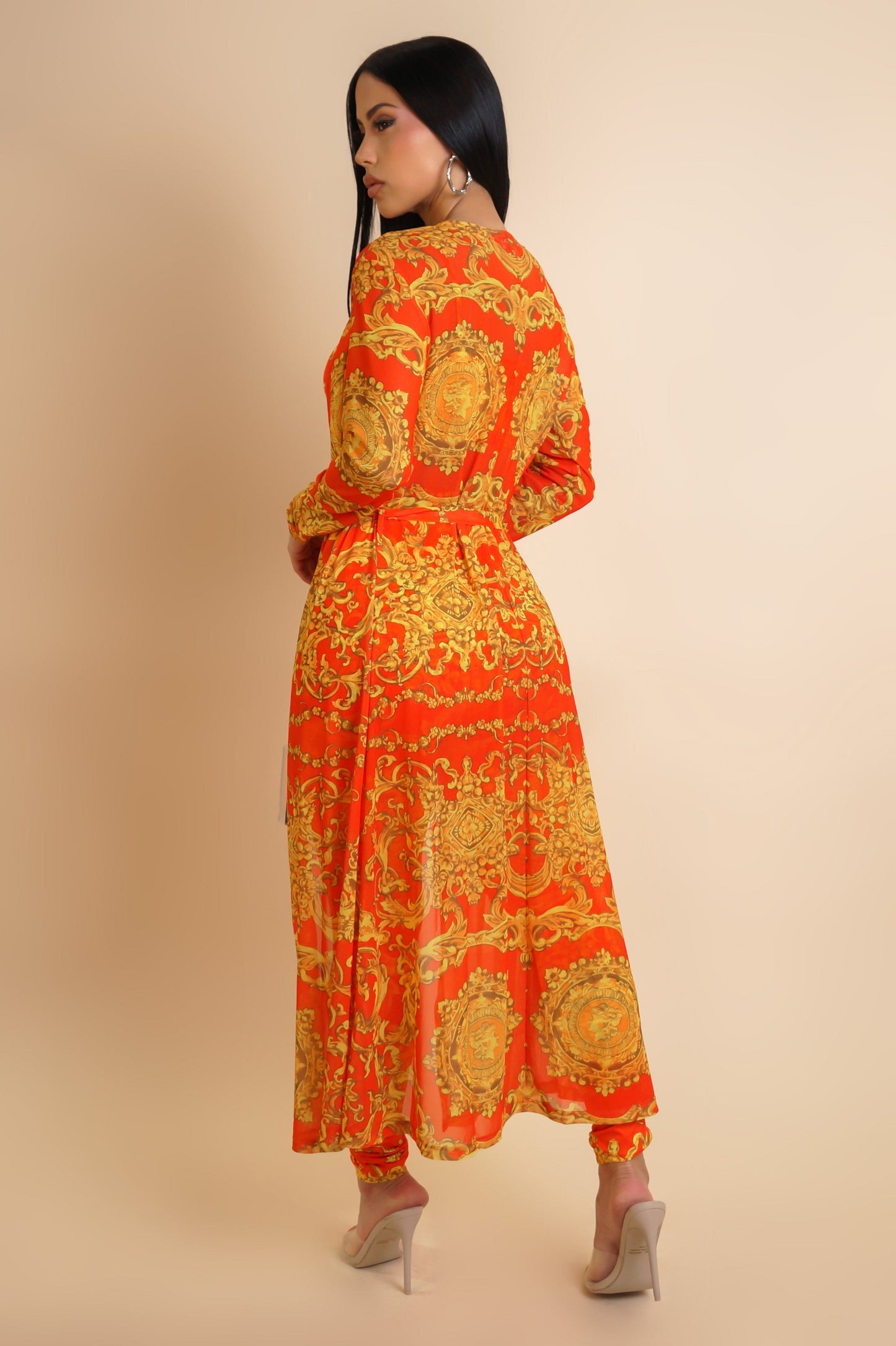 Flirt Alert Leggings, Cropped Top, & Cardigan 3-Piece Set- Orange